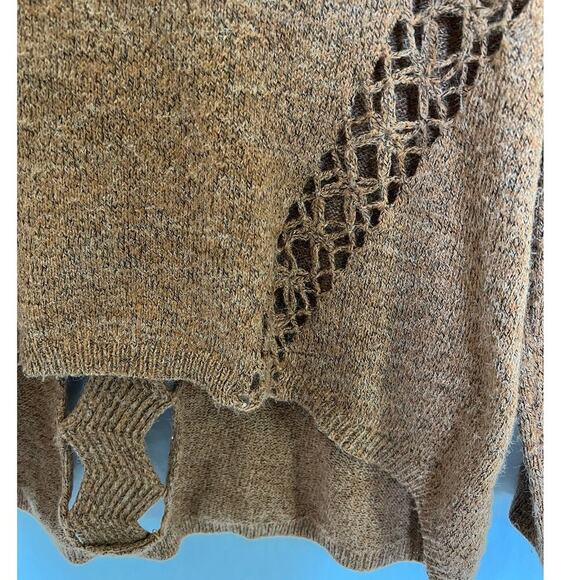 PQLA Brown Sweater, back cut outs, front detail, M/L, High-Low, Fall, Warm - Picture 2 of 9